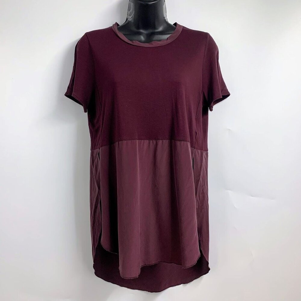 Aritzia Wilfred Women's Slit Hem Rayon Silk Zip Up Short Sleeve Top Size S